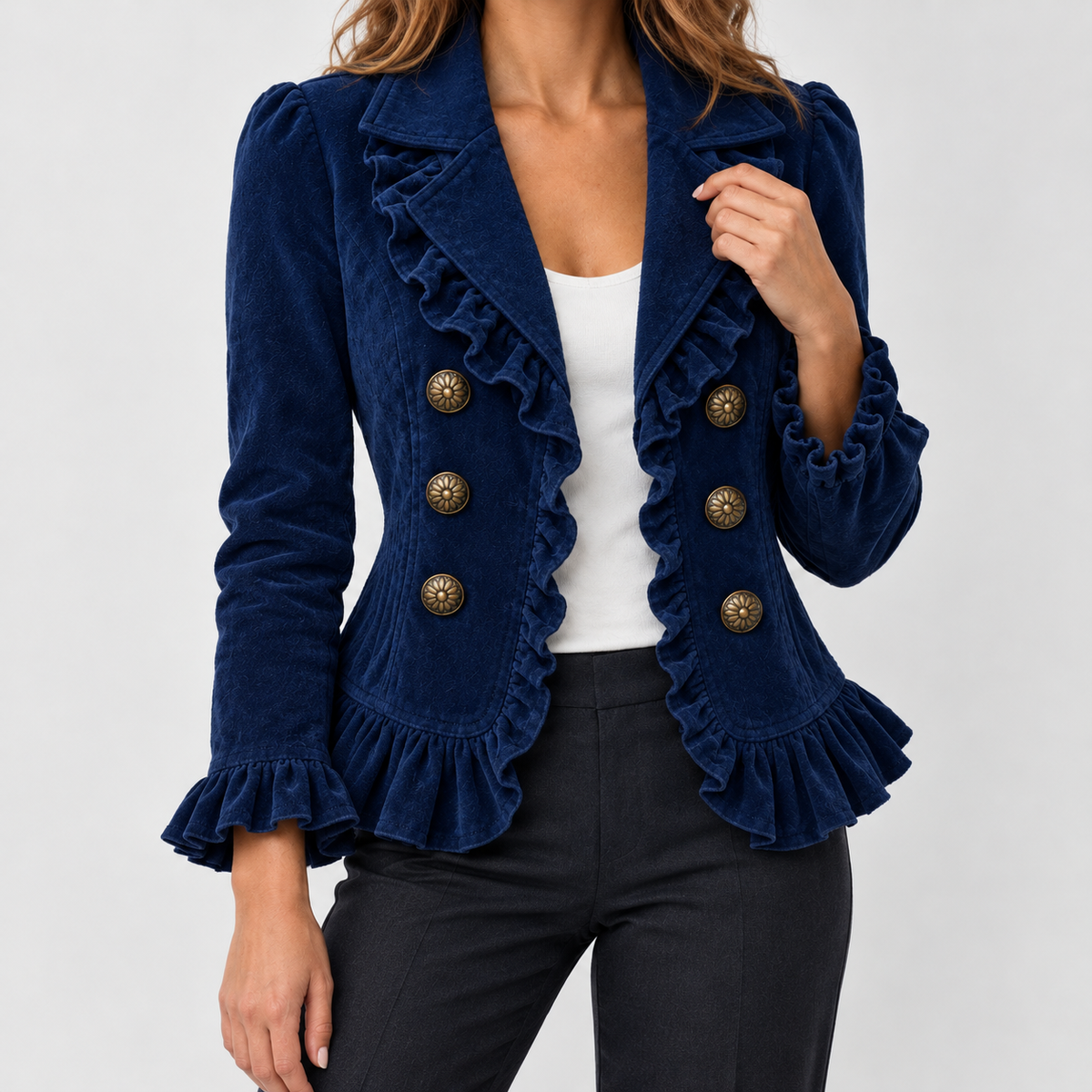 Alicia Ruffle Trim Jacket - Blue