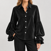 Evelise Ruffle Cuff Blouse - Black