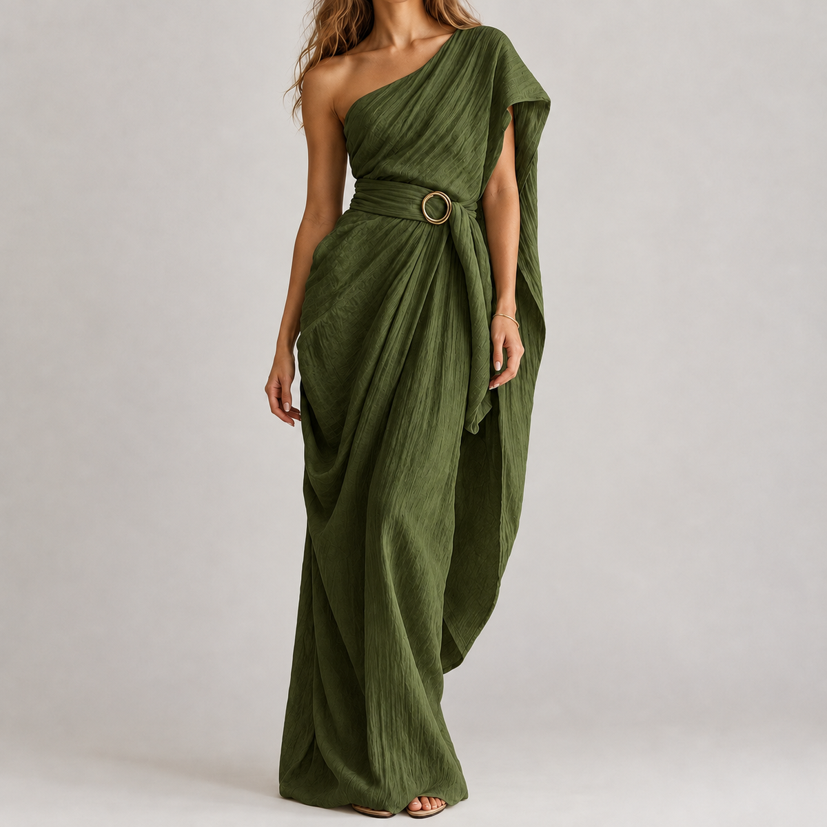Silvia One Shoulder Dress - Army Green