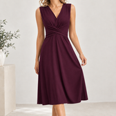 Engracia Crossover Midi Dress - Purple Red