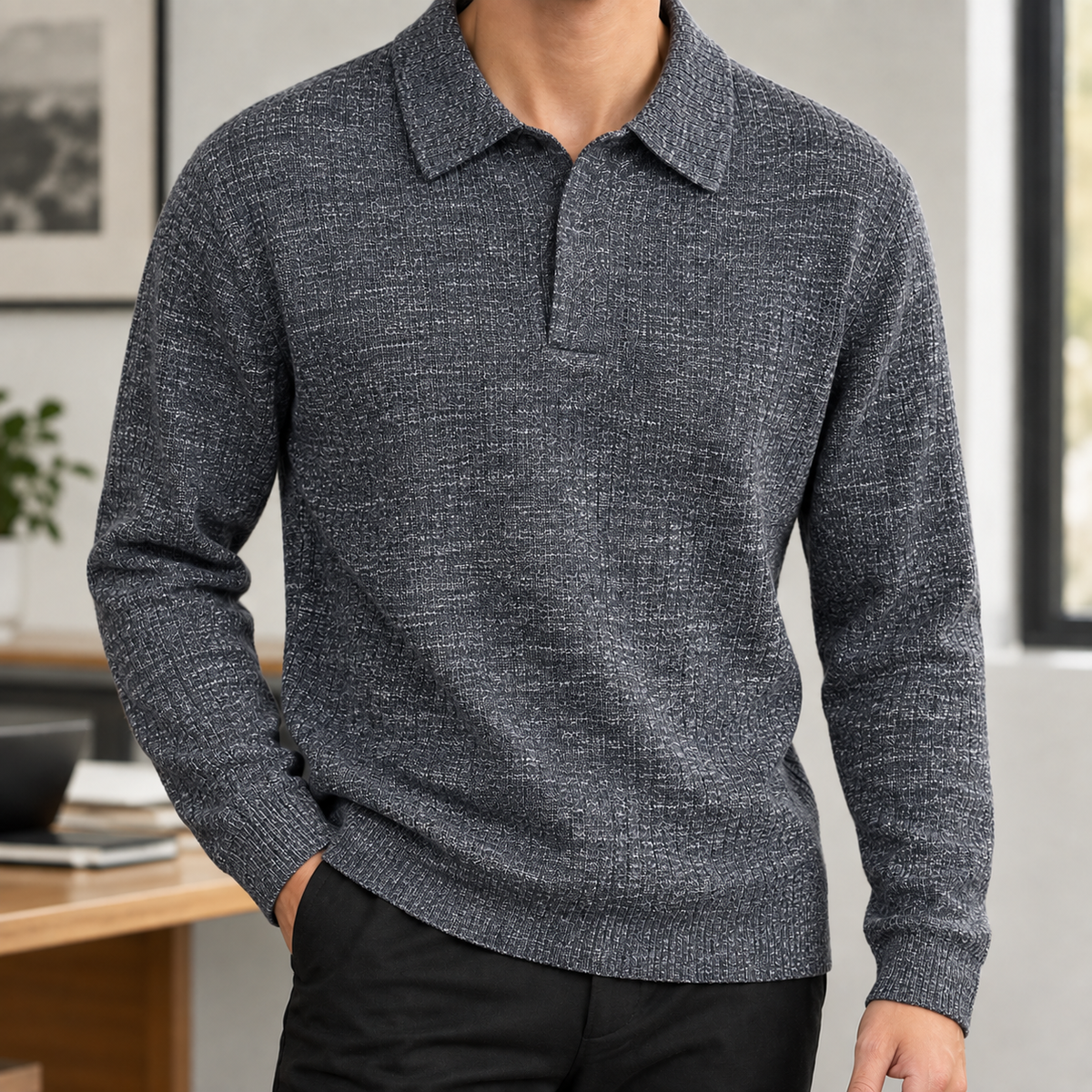 Ivan Ribbed Polo - Blue-gray