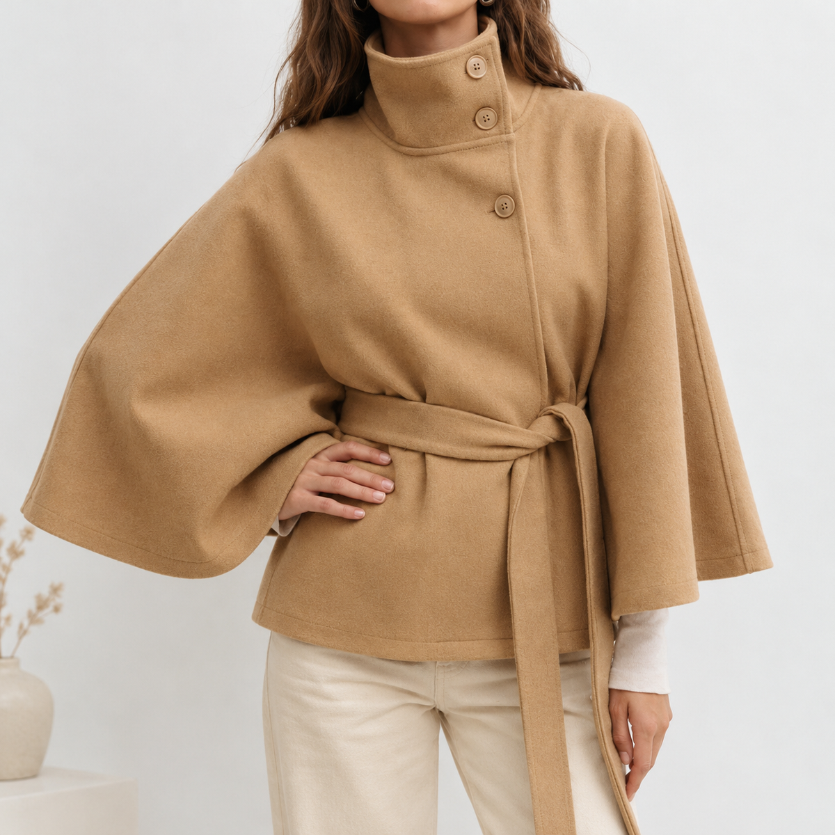 Ronja Stand Collar Cape Jacket - Khaki