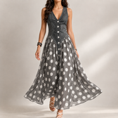 Salome Polka Maxi Dress - Gray