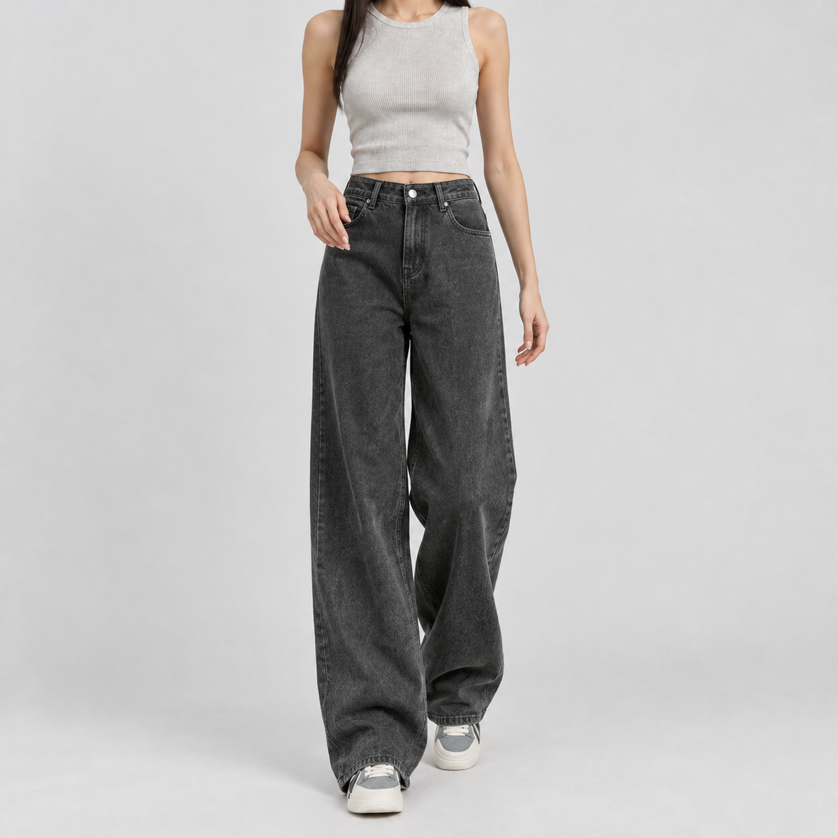 Francine Wide Leg Jeans - Black Gray