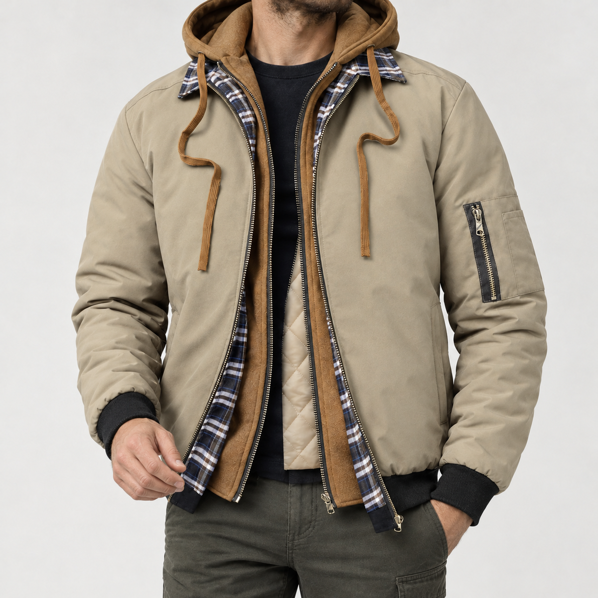 Julian Layered Hood Jacket - Khaki