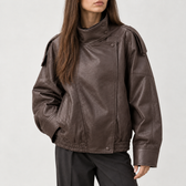 Ingelin Oversized Biker Jacket - Khaki