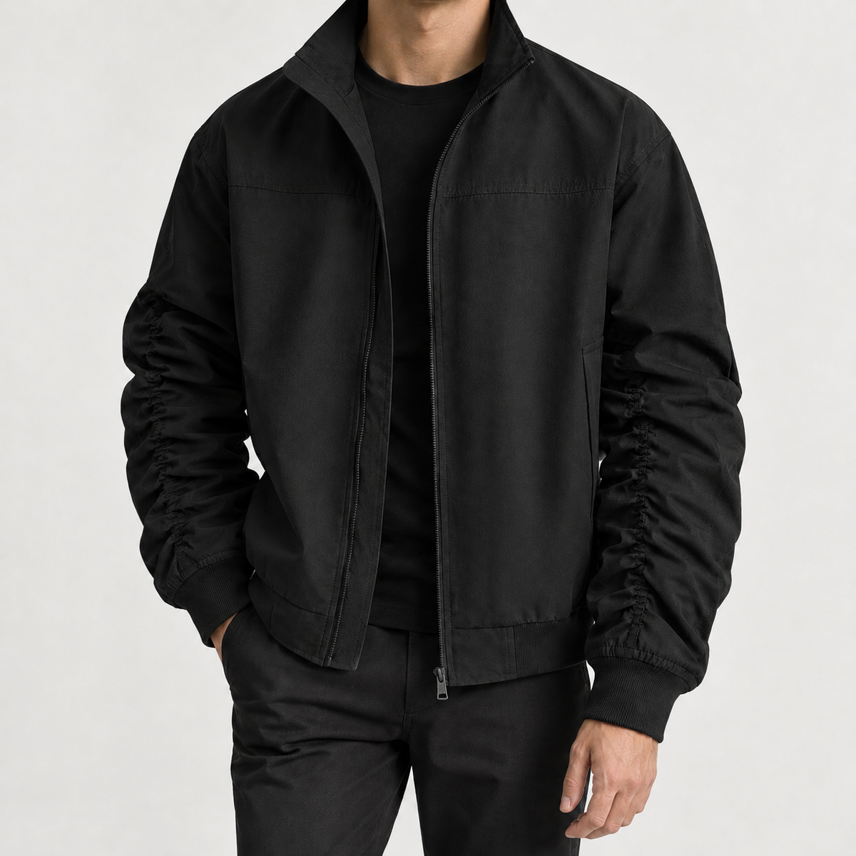 Christer Ruched Sleeve Jacket - Black