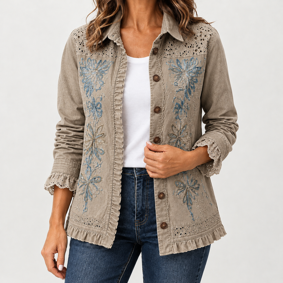 Bella Embroidered Jacket - Khaki