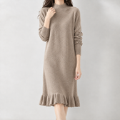 Beatriz Ruffle Hem Knit Dress - Camel