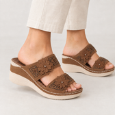Loreto Floral Wedge Sandals - Dark Brown