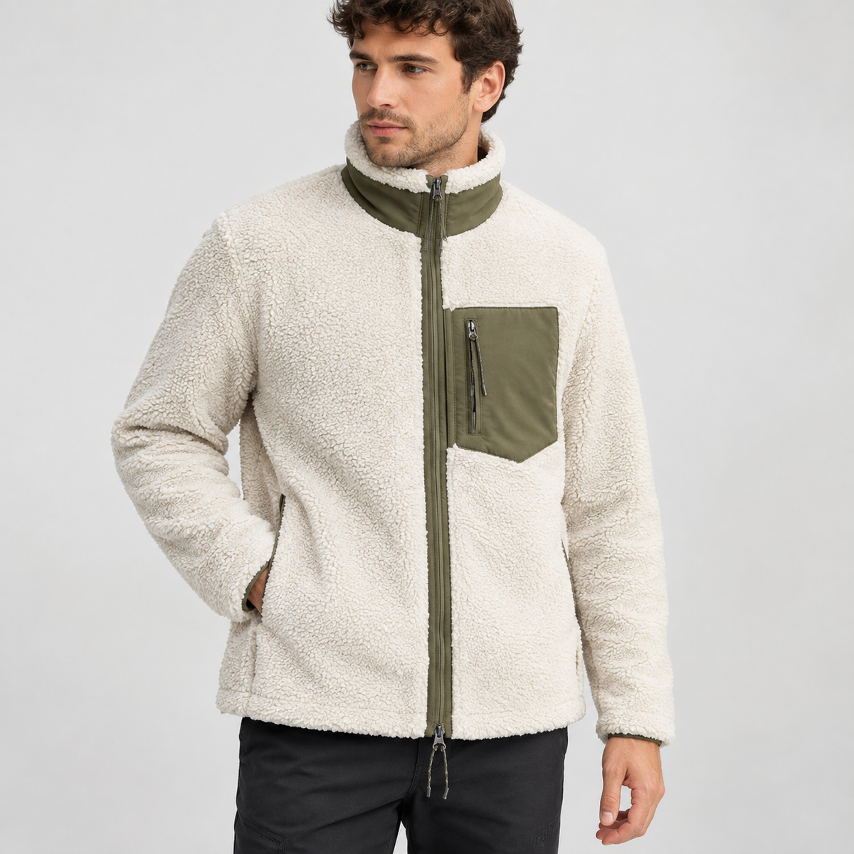 Jean Stand Collar Jacket - Beige
