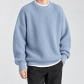 Sebastien Ribbed Crew Neck Sweater - Light Blue