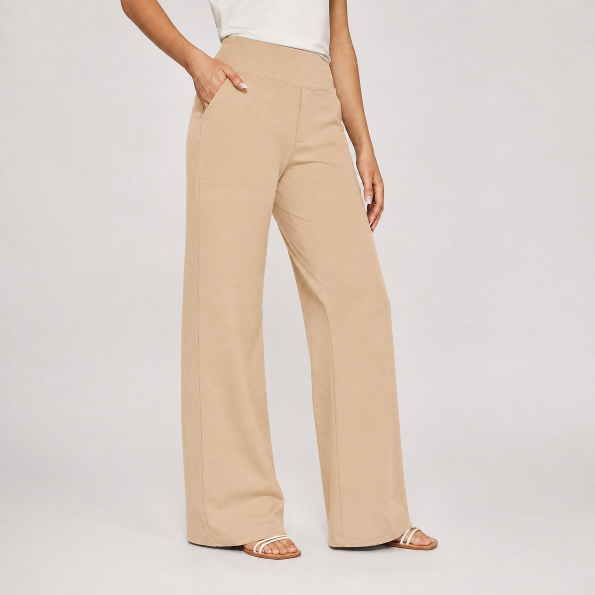 Ludovica Wide Leg Pants - Beige