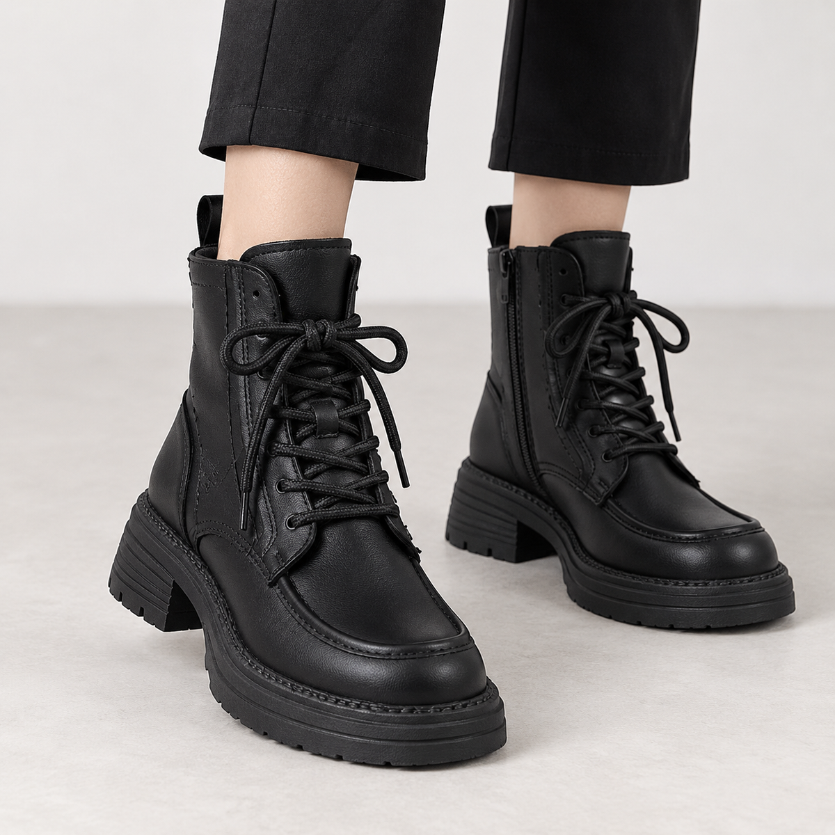Femke Lace Up Ankle Boots - Black