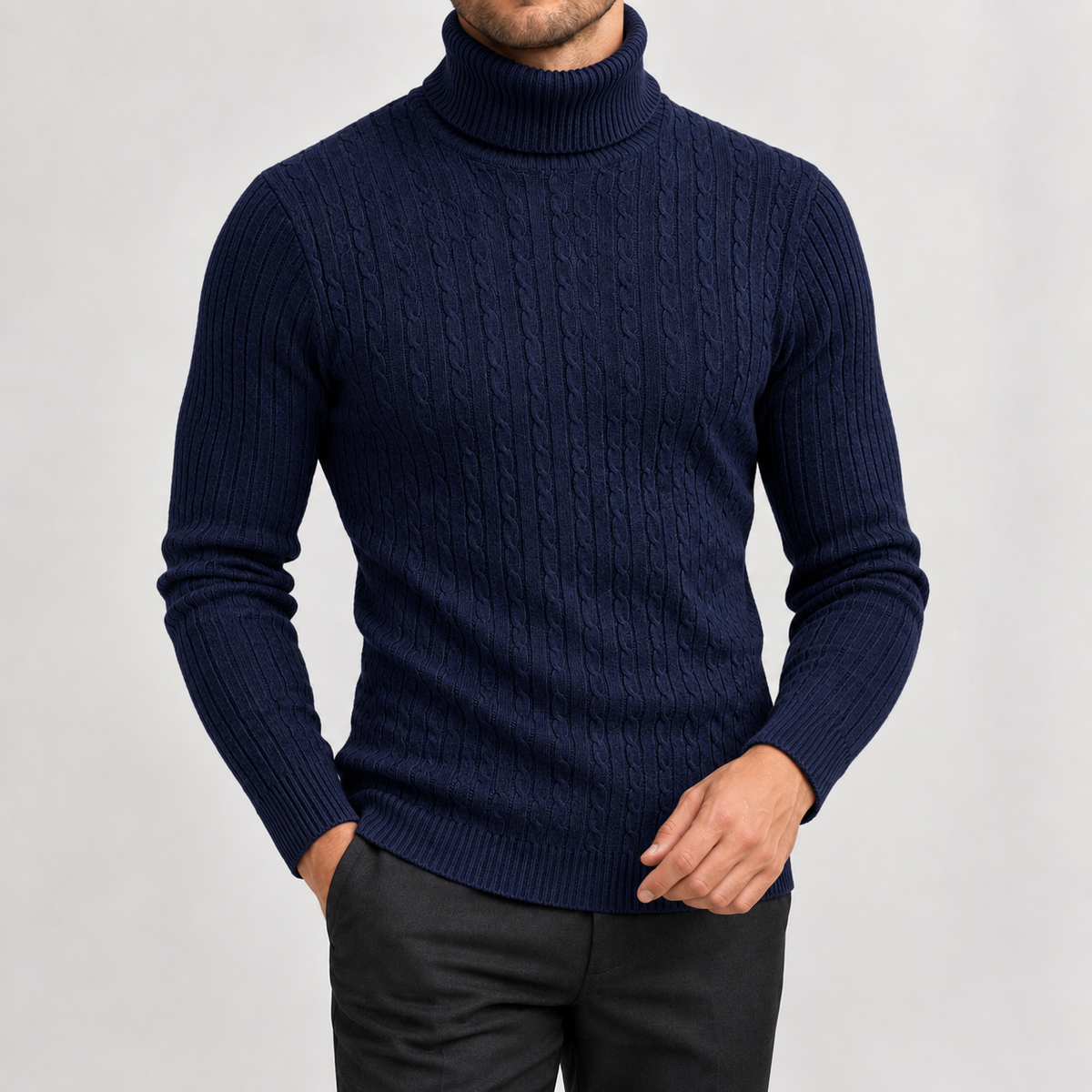 Thomas Cable Turtleneck - Navy Blue