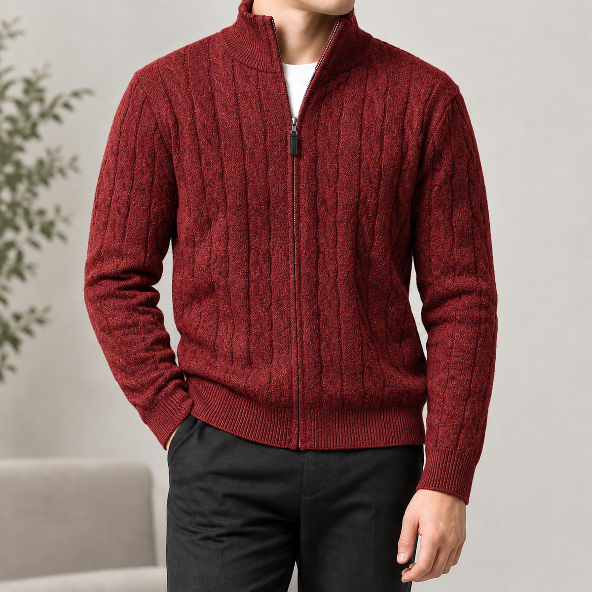 Alfio Cable Knit Sweater - Red