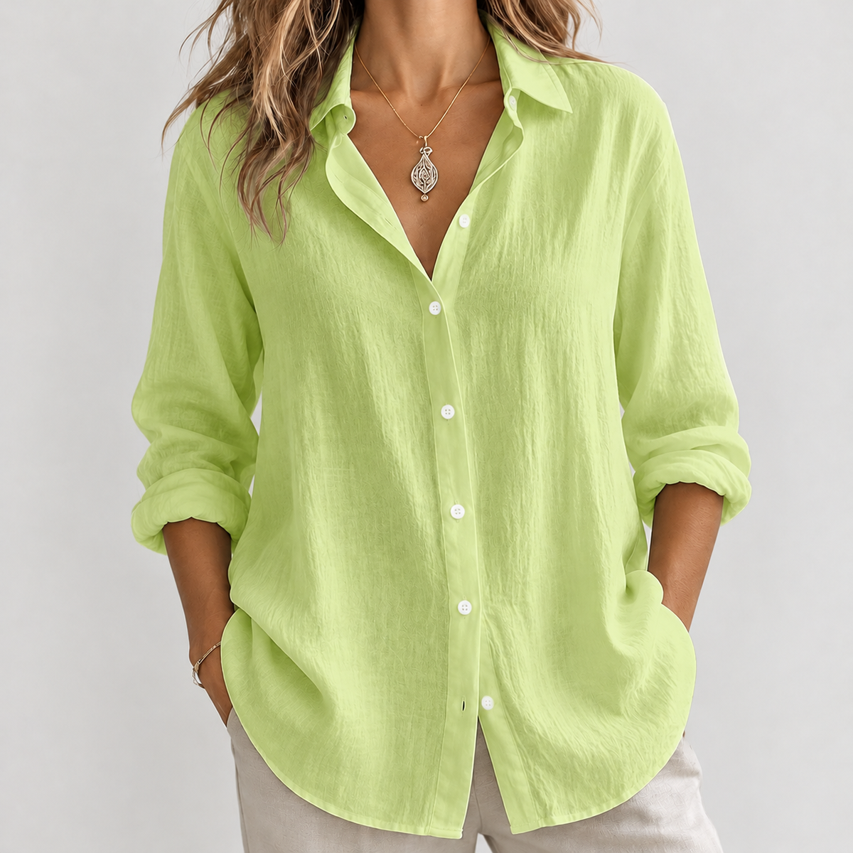 Wilhelmina Linen Blend Shirt - Matcha Green
