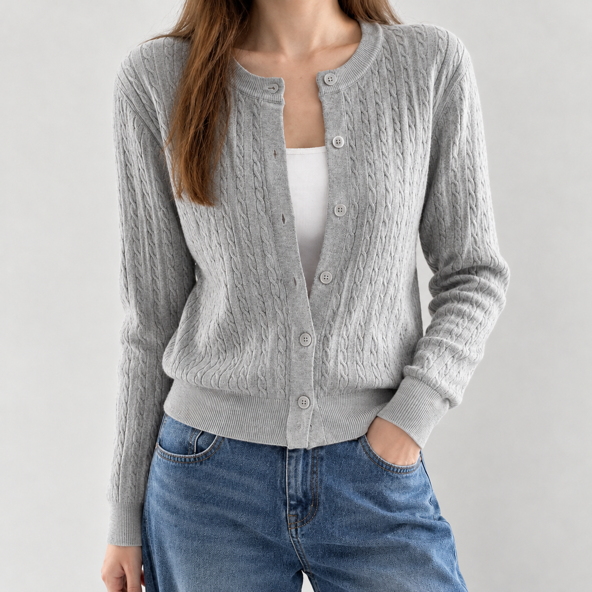 Elodia Cable Knit Cardigan - Gray