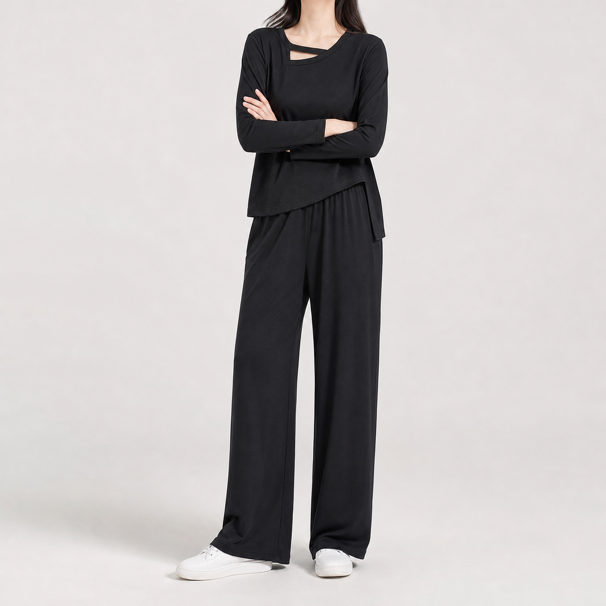 Sylvia Cutout Wide Leg Set - Black