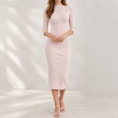 Anette Ribbed Midi Dress - Pink