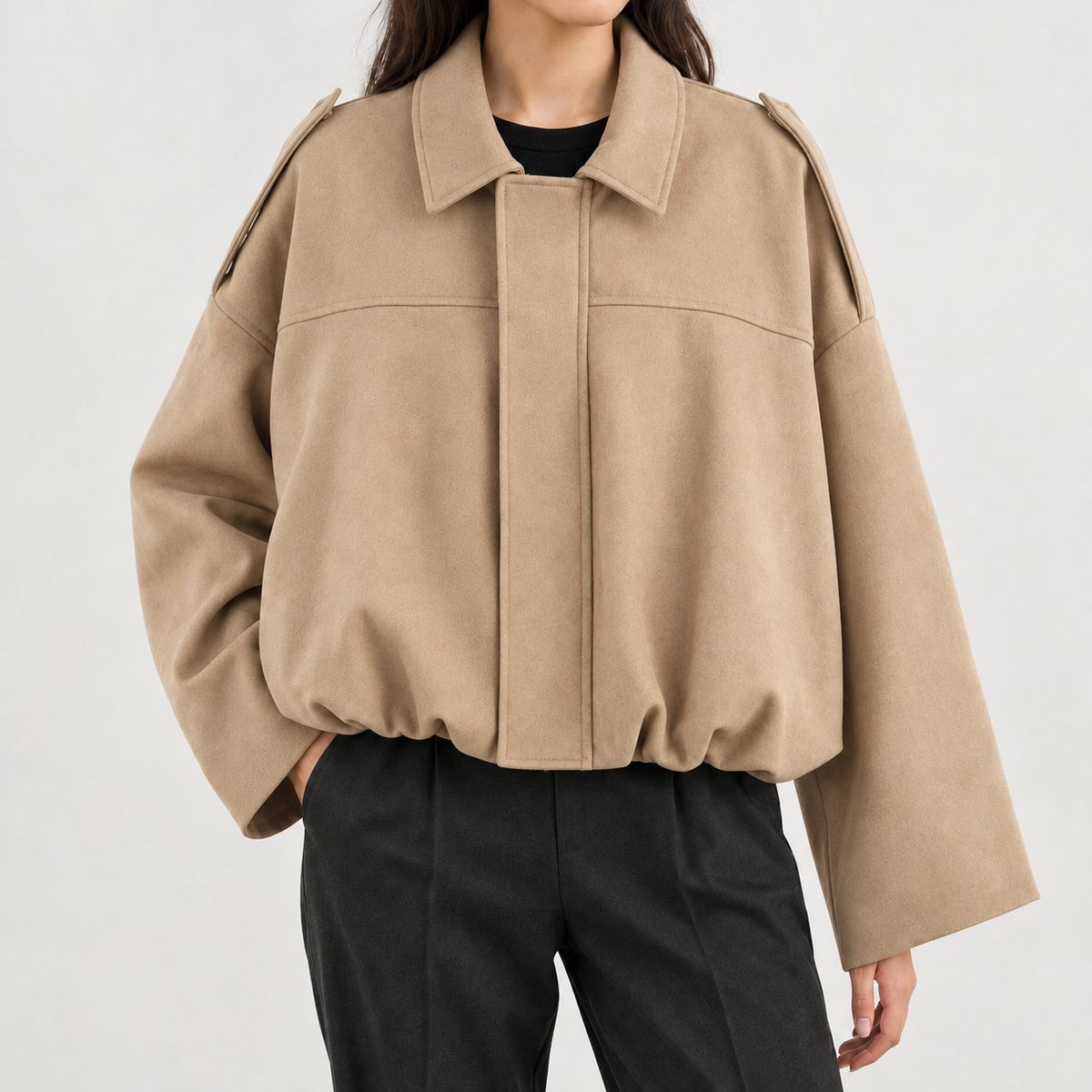 Ilona Suede Texture Jacket - Khaki