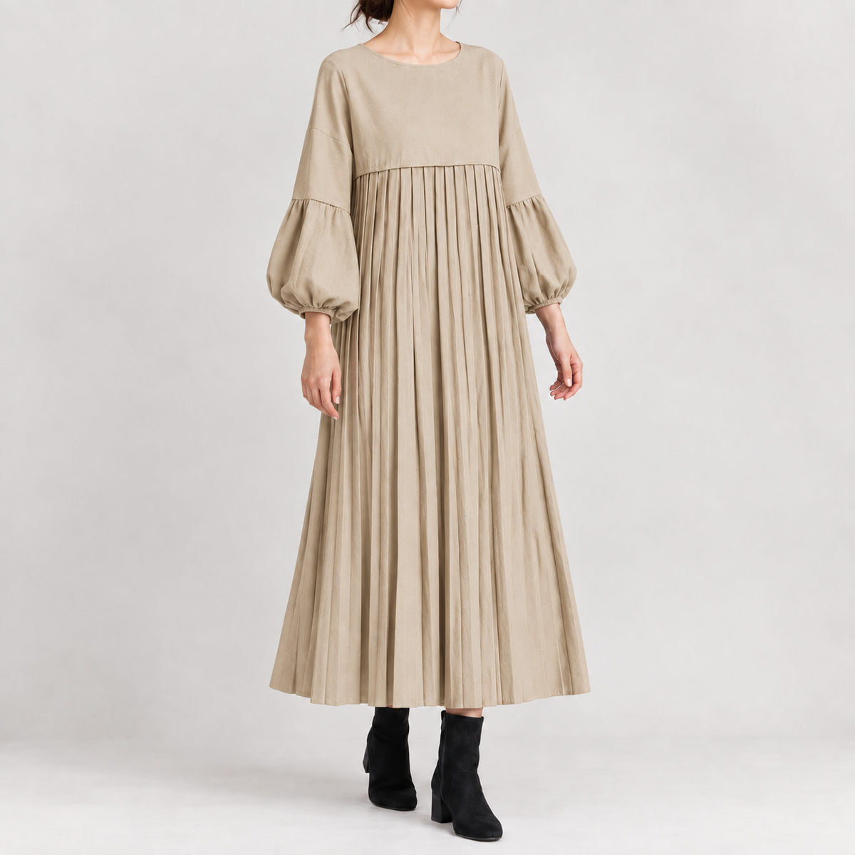 Cecily Pleated Midi Dress - Apricot