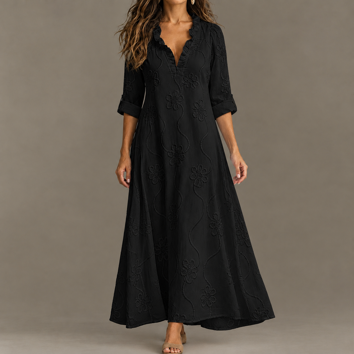 Franca Embroidered Maxi Dress - Black