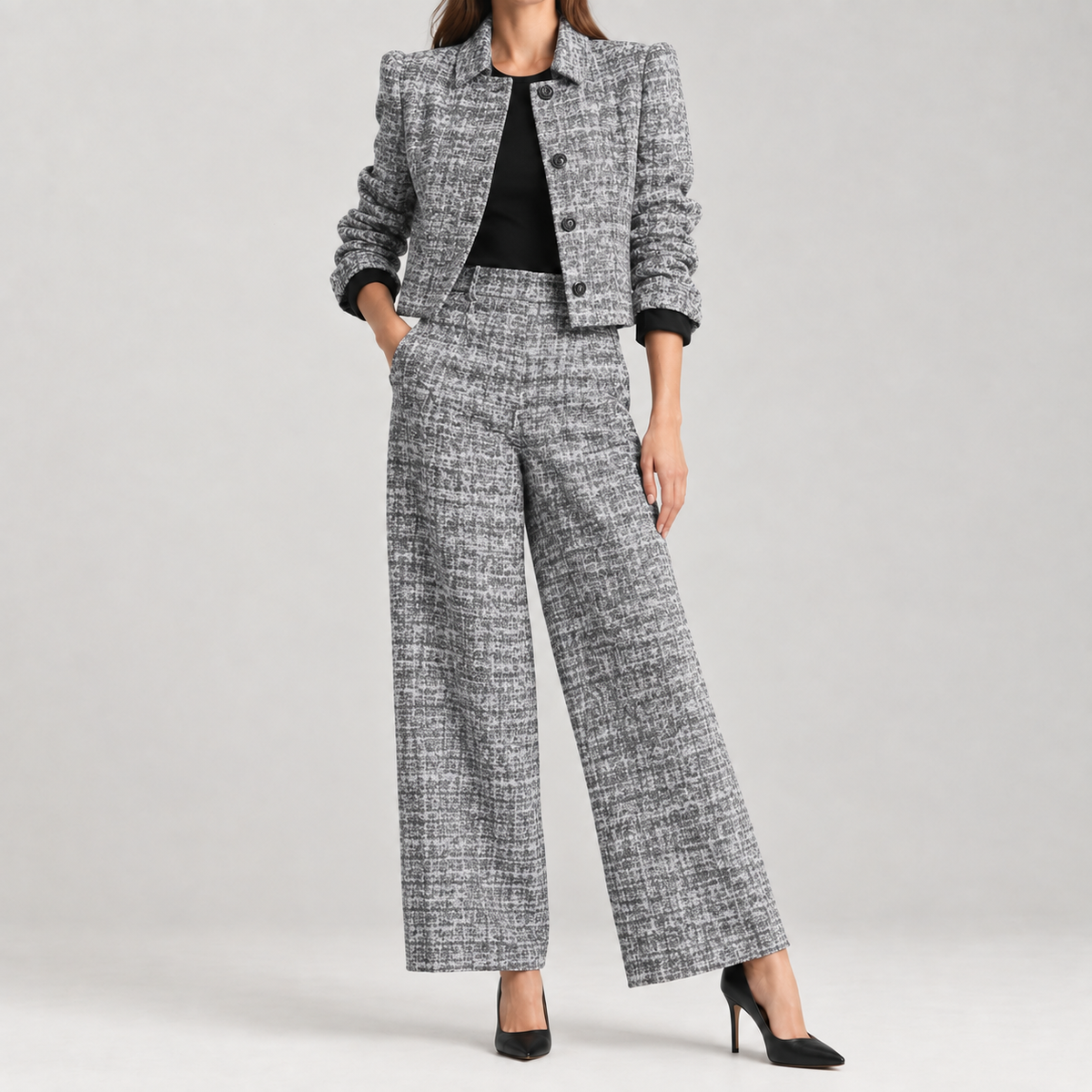 Isabelle Wide Leg Set - Silver Gray