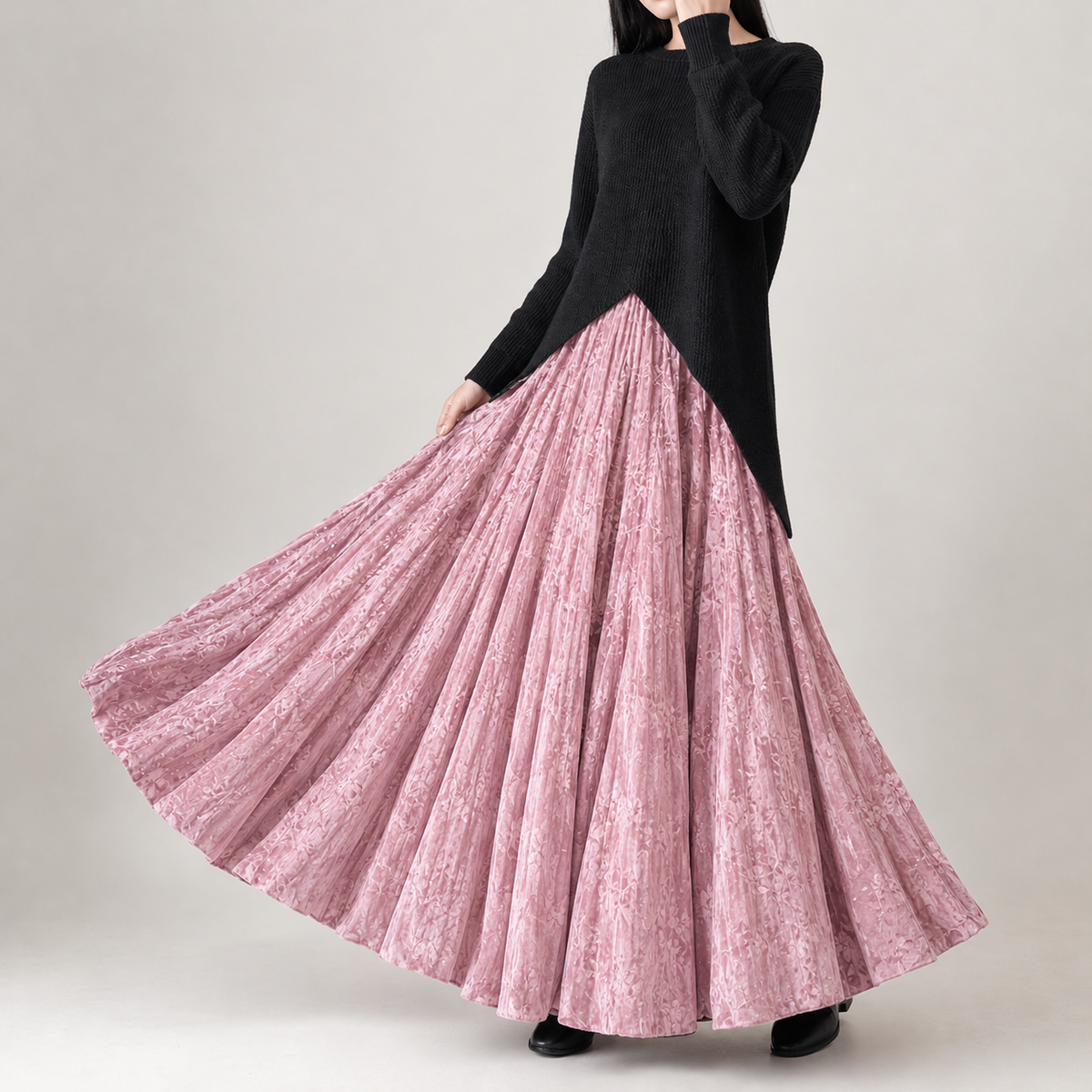 Vicenta Velvet Maxi Skirt - Smoky Pink