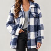 Maribel Plush Plaid Jacket - Blue