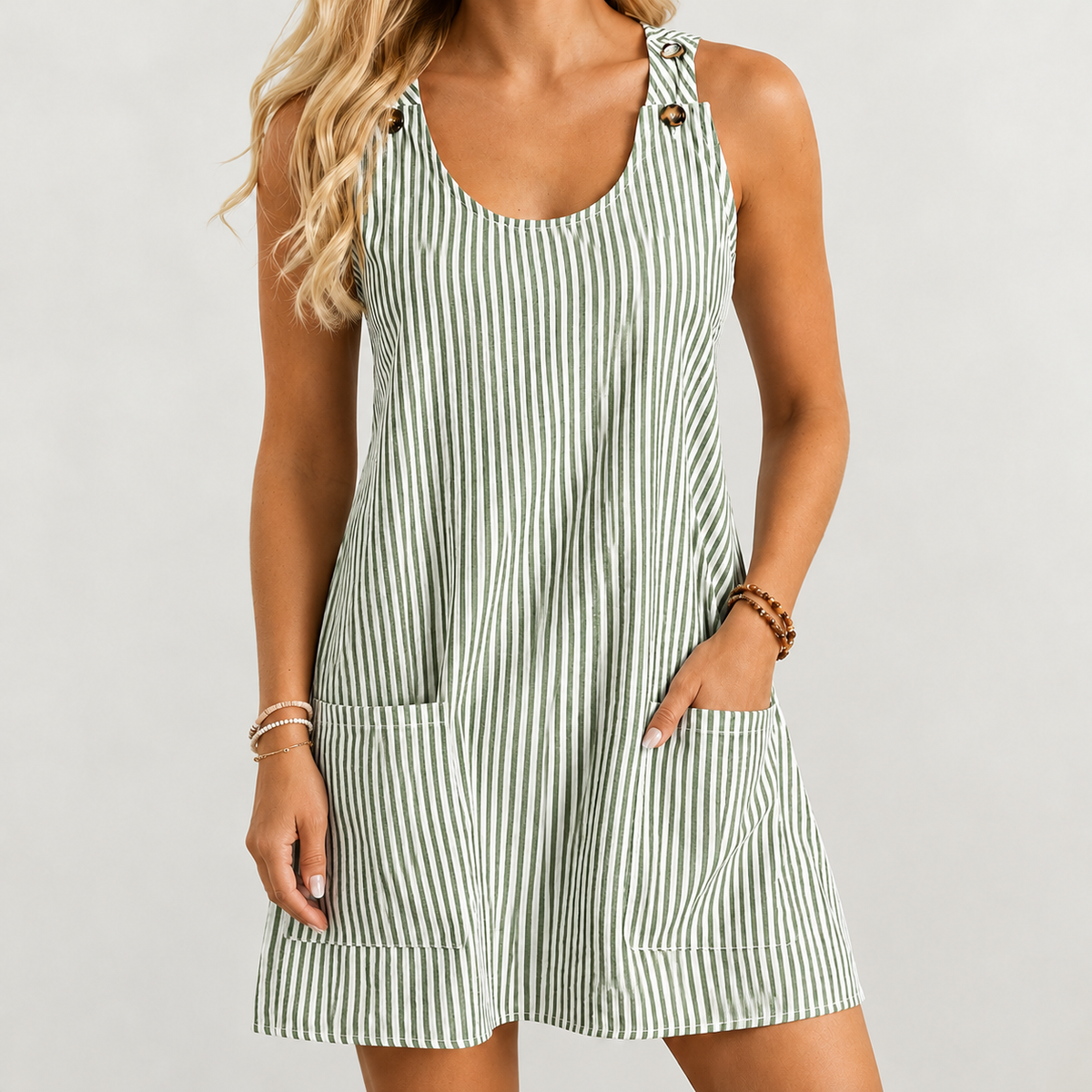 Adelaide Striped Pocket Dress - Military Green
