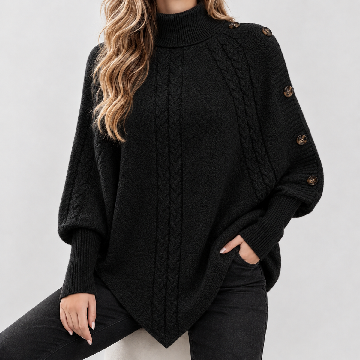 Josette Cable Knit Top - Black