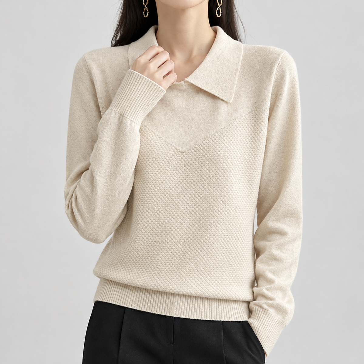 Polina Point Collar Sweater - Beige