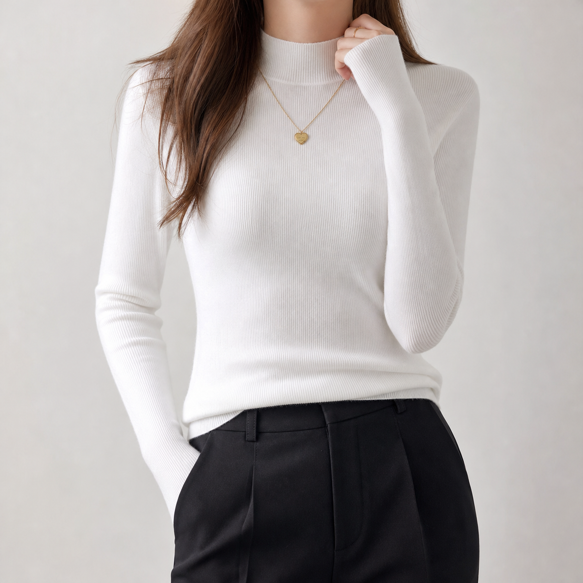 Ulrica Half Turtleneck Top - White