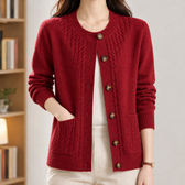 Jolene Cable Knit Cardigan - Red