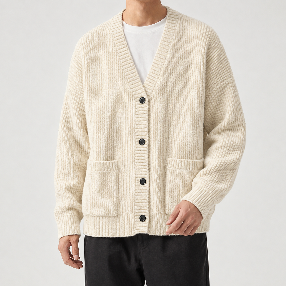 Kieran Ribbed Cardigan - Milky White
