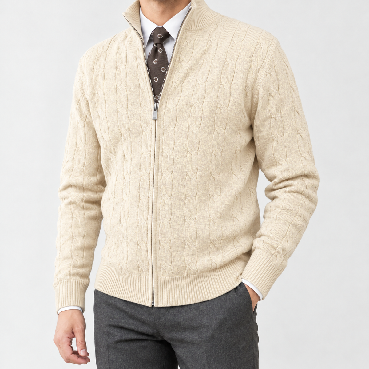 Romain Cable Knit Cardigan - Apricot