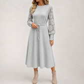 Katia Ribbed Midi Dress - Gray
