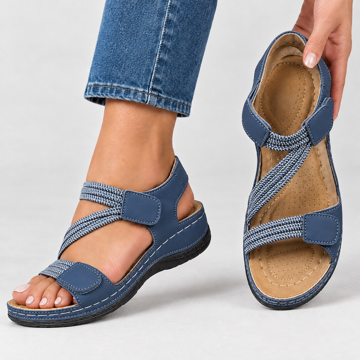 Victorine Strappy Wedge Sandals - Blue