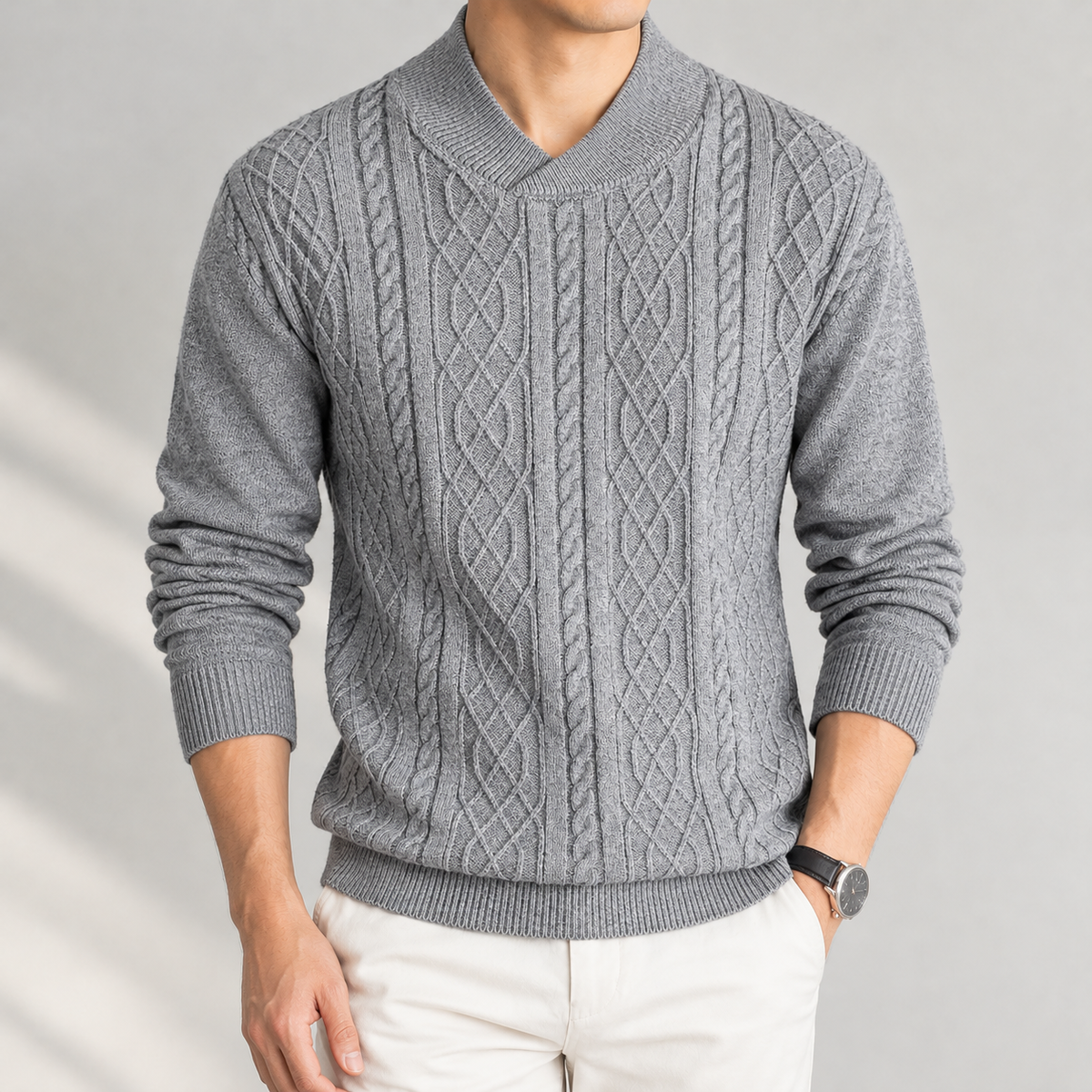 Timothee Cable Knit Sweater - Mixed Gray