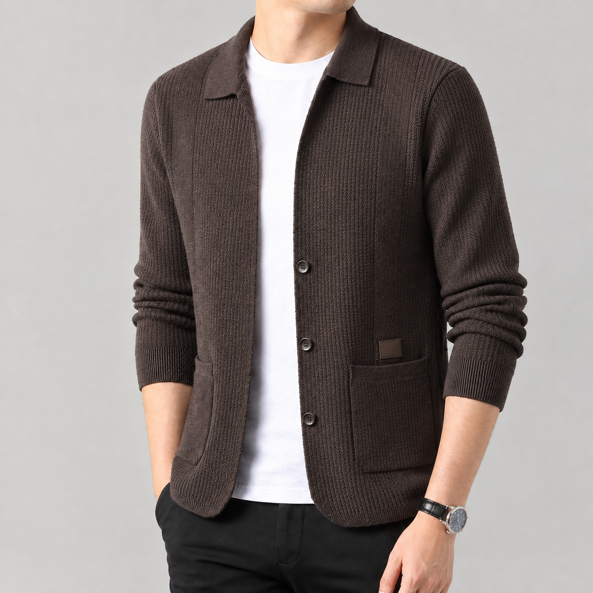 Raymond Collared Cardigan - Coffee