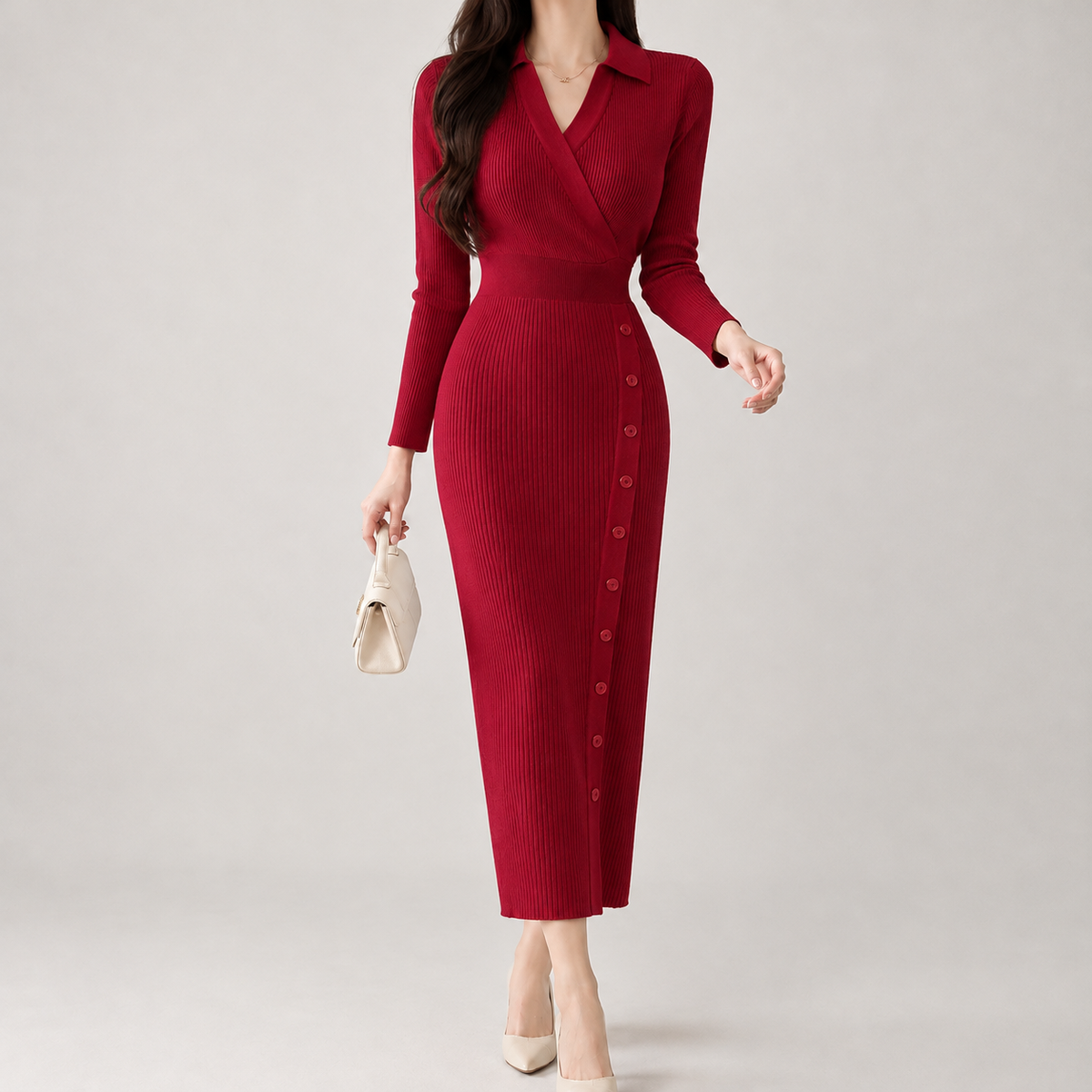 Gloria Wrap Midi Dress - Red