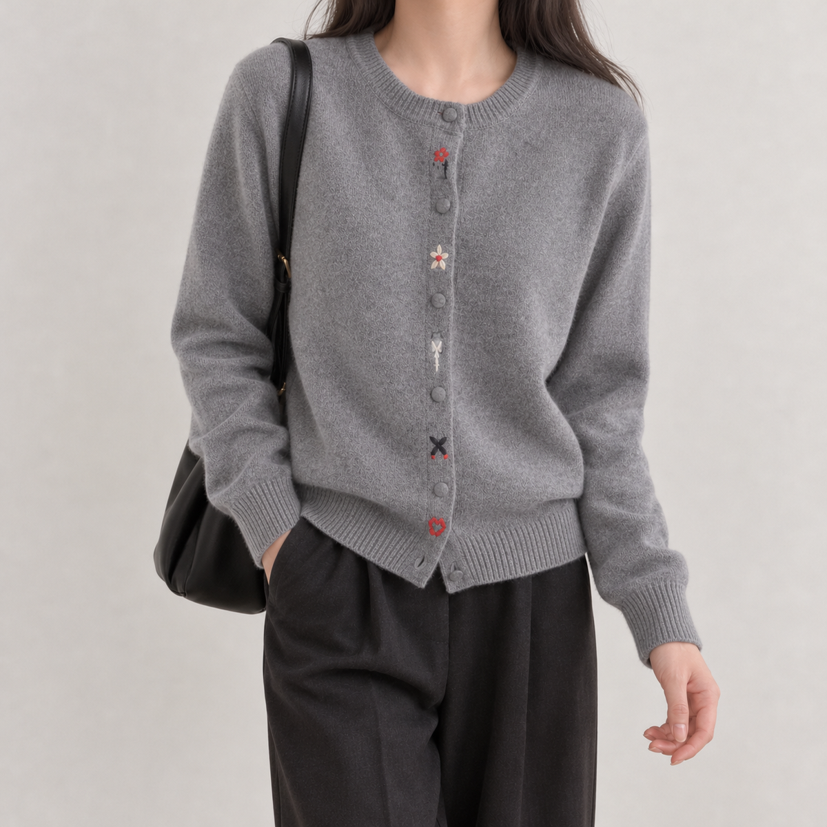 Eglantine Embroidered Cardigan - Gray