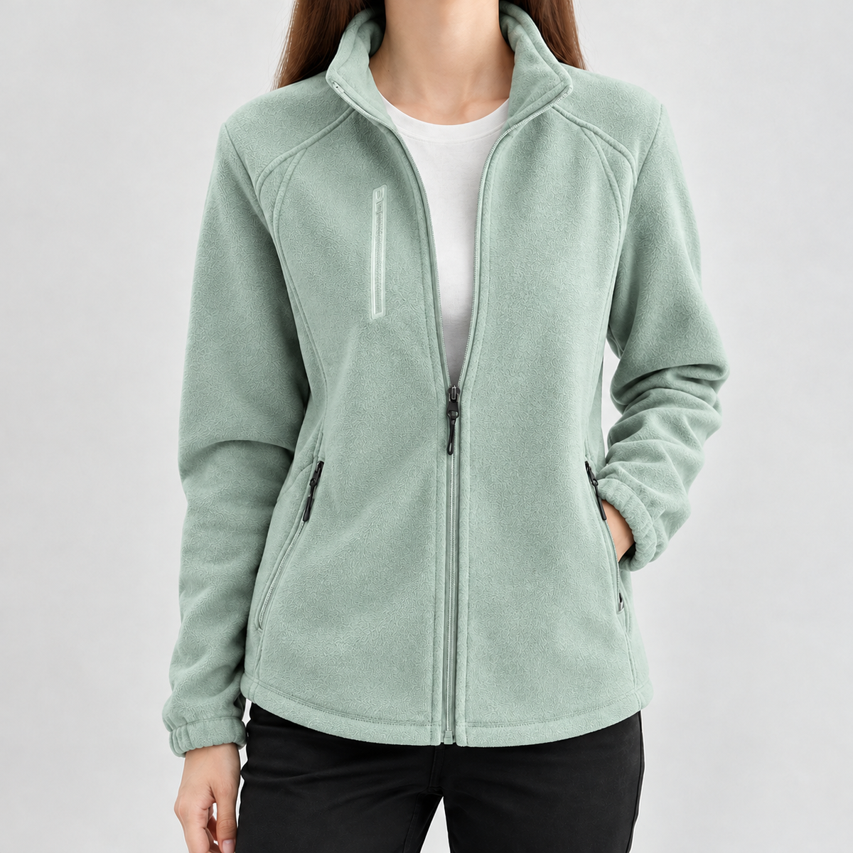 Alisande Stand Collar Fleece Jacket - Bean Green