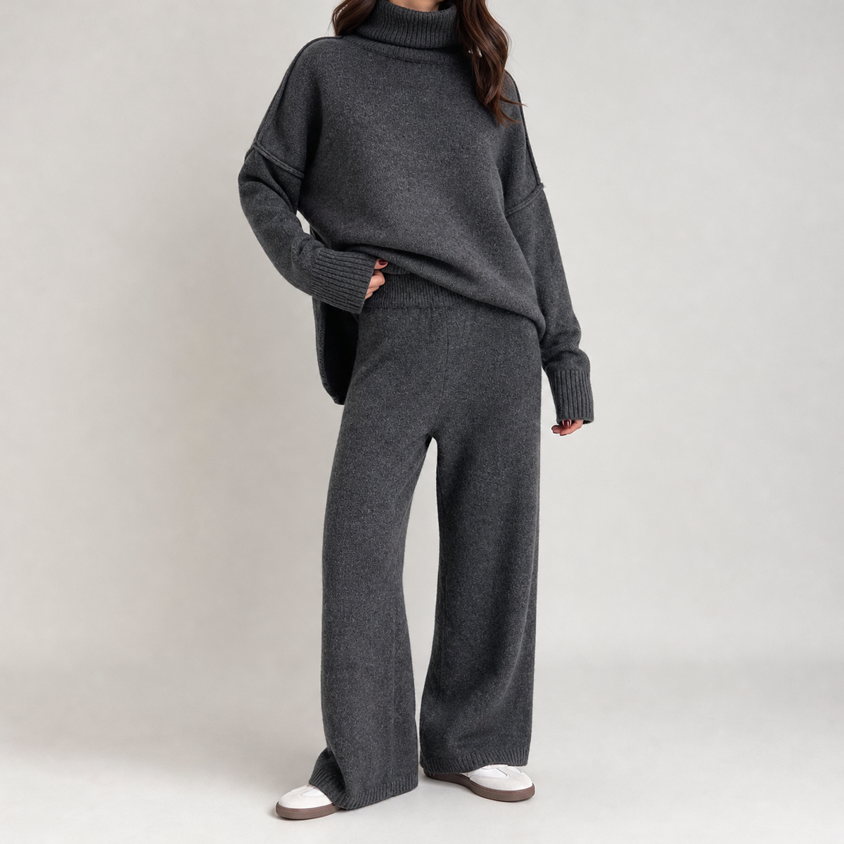 Stephanie Relaxed Knit Set - Dark Gray