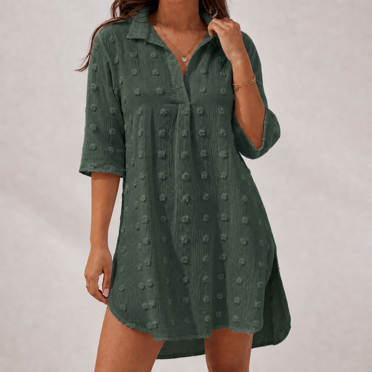 Kassandra Textured Longline Top - Army Green