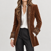 Felicie Embroidered Velvet Jacket - Brown