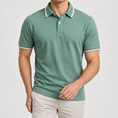 Gorm Striped Collar Polo - Bean Green