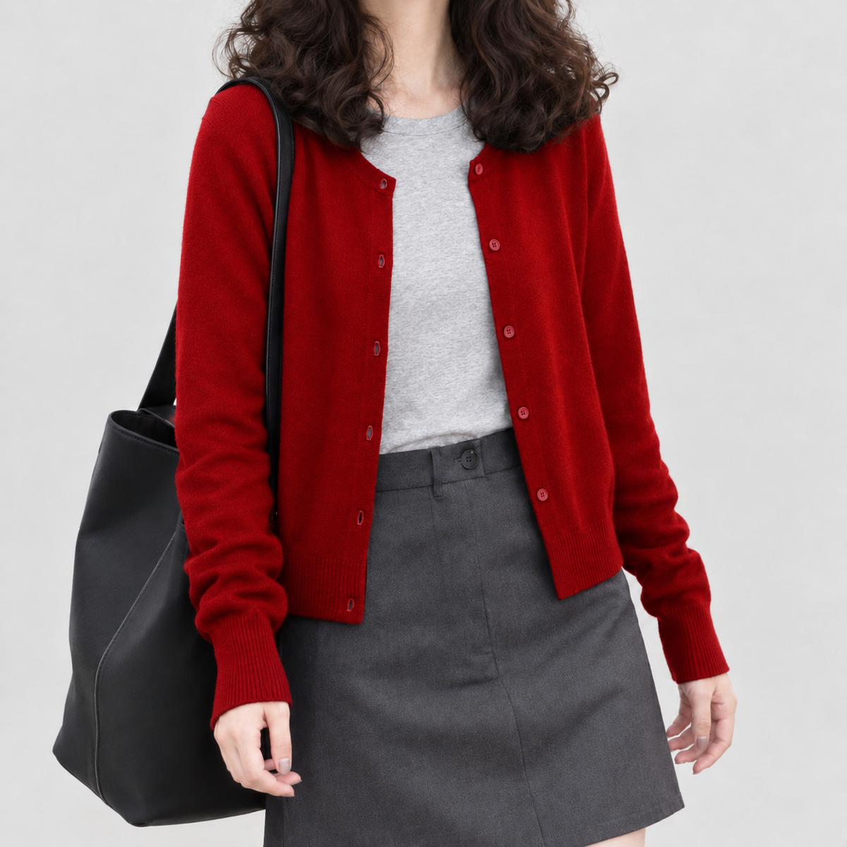 Elien Round Neck Cardigan - Red