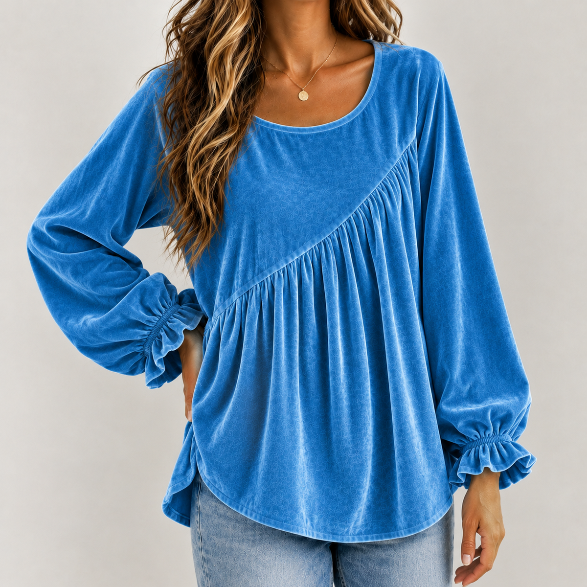 Willeke Pleated Top - Lake Blue
